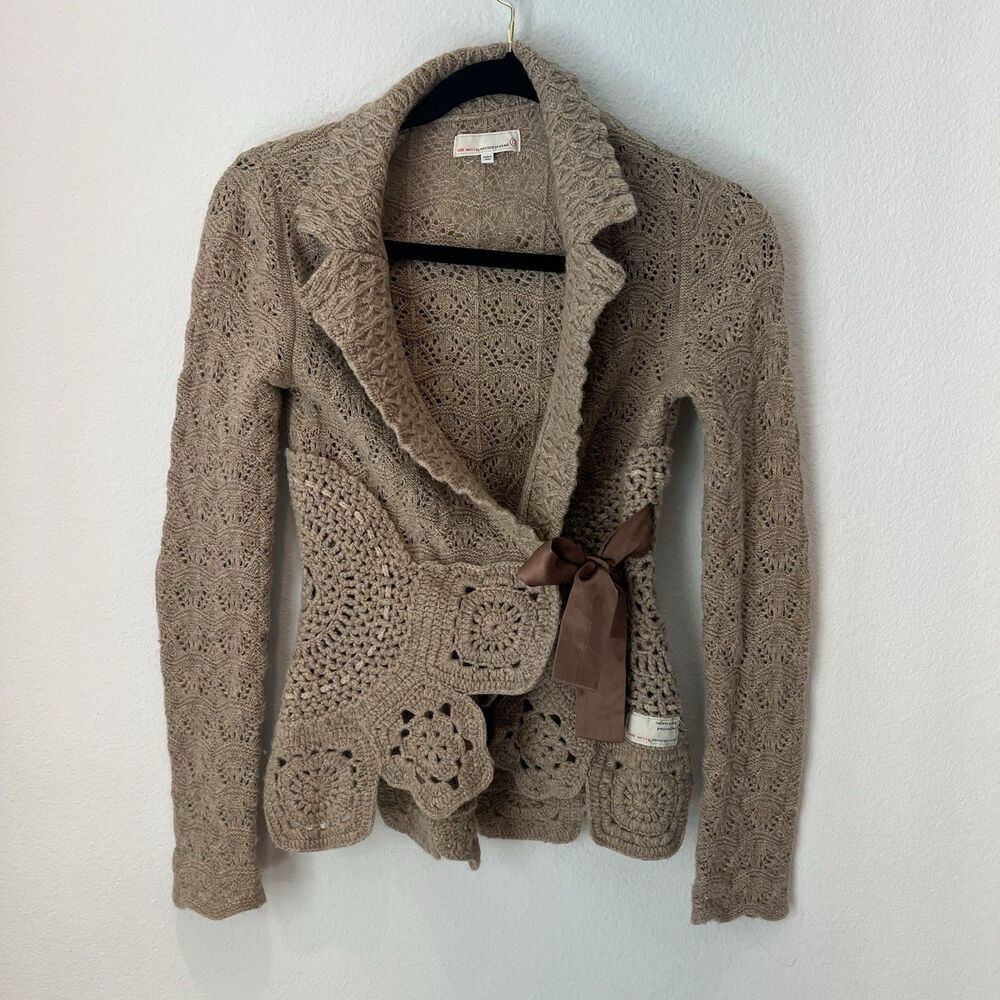 Odd Molly cardigan lambswool Womens Snuggle Chrochet Knitted Crop Top Size 0
